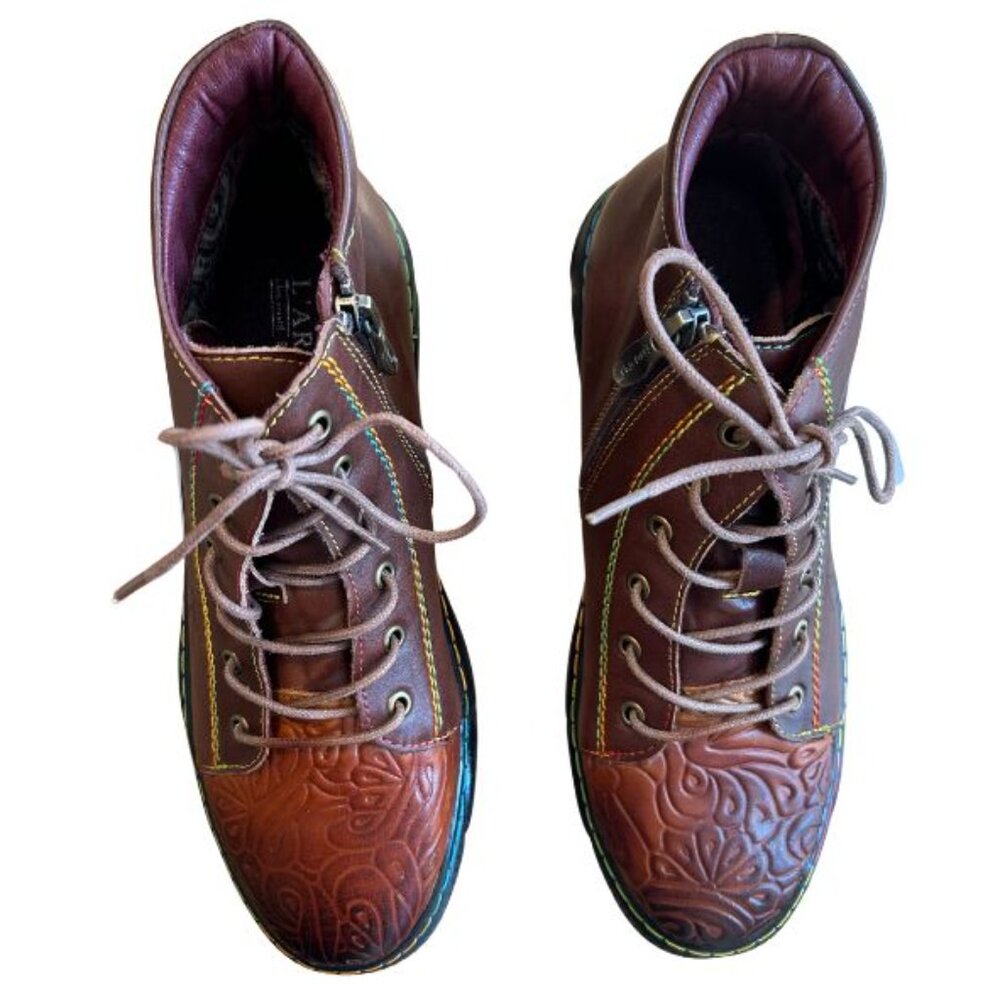 L’Artiste by Spring Step Leather High-Top Sneakers | Floral Embroidered Size 40